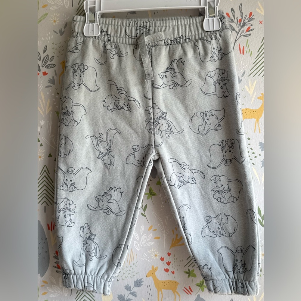 Dumbo Print Grey Elastic Waist Drawstring Sweatpants Unisex Primark 9-12 Months